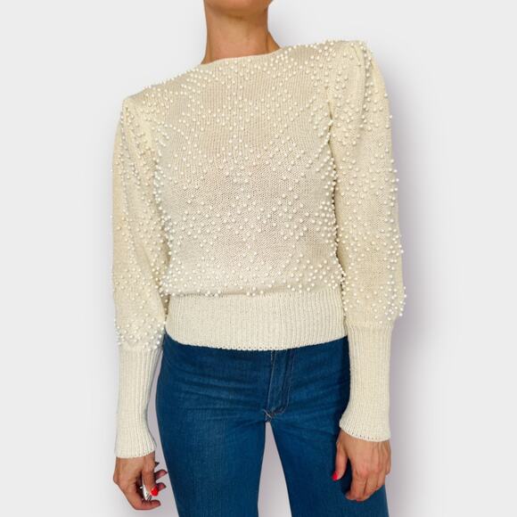 80s Cream sweater with Beads Size M - Picture 1 of 9